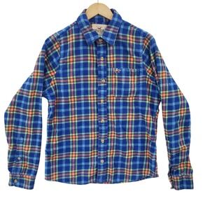 Hollister Blue Plaid Flannel Long Sleeve‎ Button Up Shirt Top Large Lumberjack